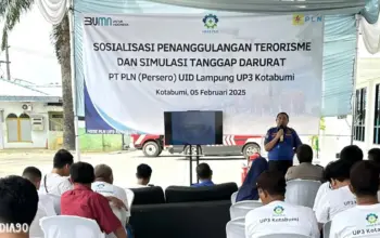 Peringati Bulan K3 Nasional, PLN Gandeng Polres dan Dinas Damkarmat Lampung Utara Sosialiasikan Keamanan dan Simulasi Tanggap Darurat