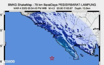 Jelang Buka Puasa, Pesisir Barat Diguncang Gempa Bumi Tektonik Magnitudo 4,3, Dirasakan hingga Semaka Tanggamus